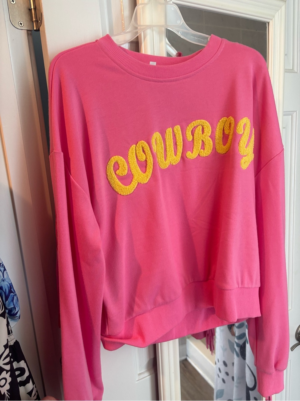 Pink 'Cowboy' Chenille Lettering Pullover Sweatshirt